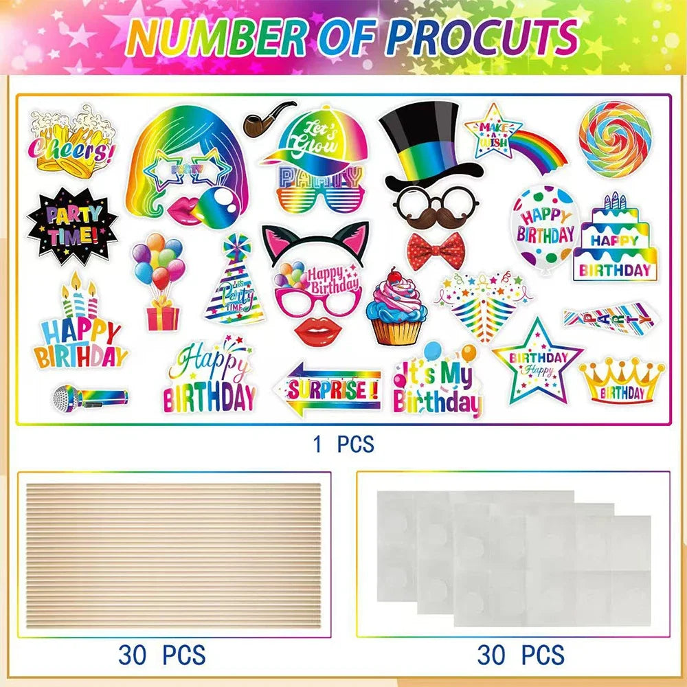 Accessoires Photobooth Anniversaire Arc-en-Ciel Amusant