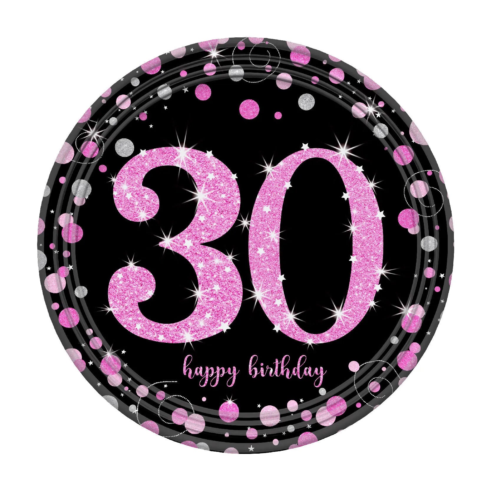 Assiette Anniversaire 30 Ans Noir et Rose Girly