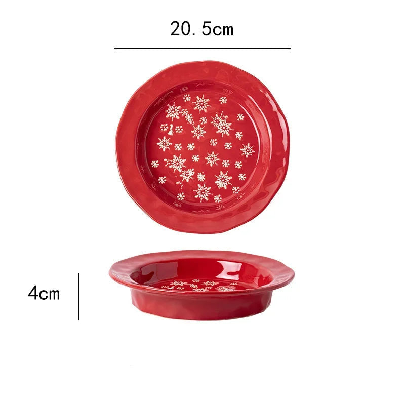Assiette De Noël Rouge à Flocons stylé Originale