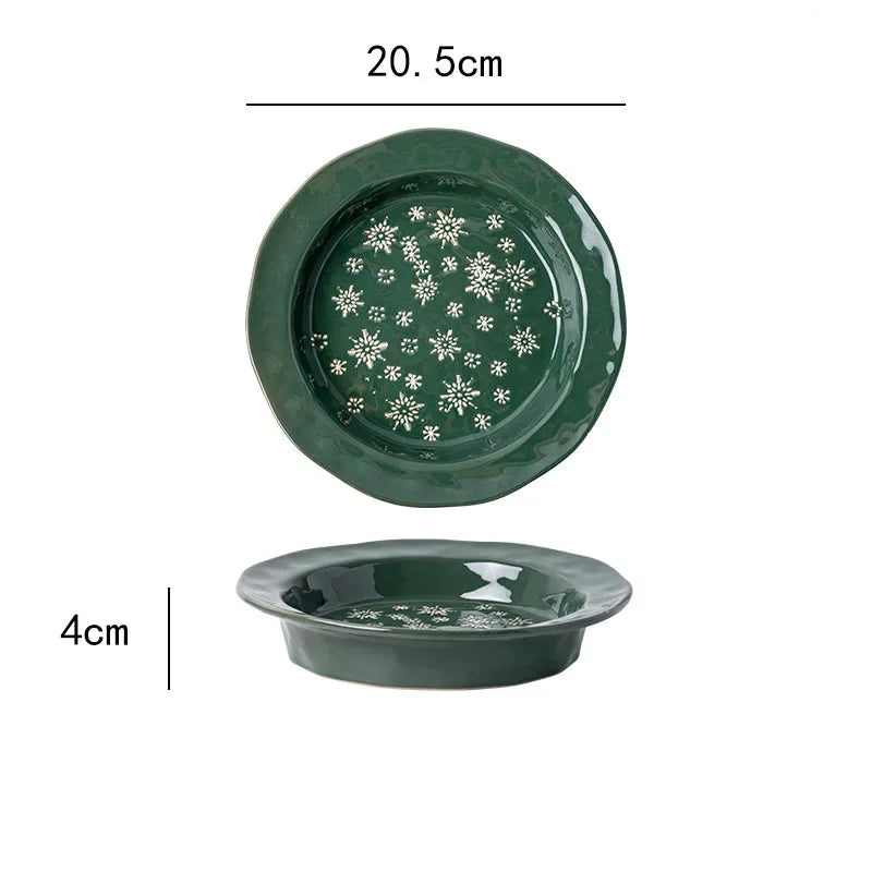 Assiette De Noël Verte à Flocons Design