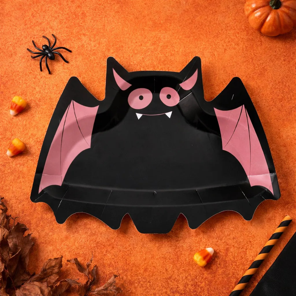 Assiette Halloween Chauve-Souris Noir et Rose