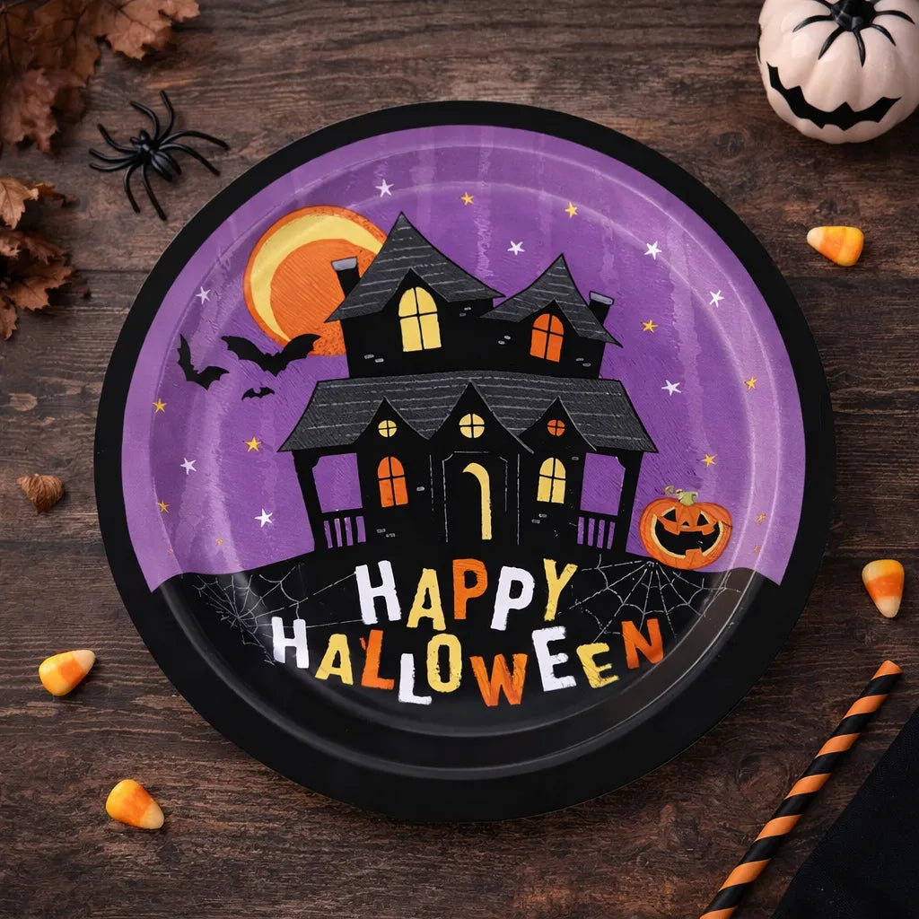 Assiette Jetable Happy Halloween Violette