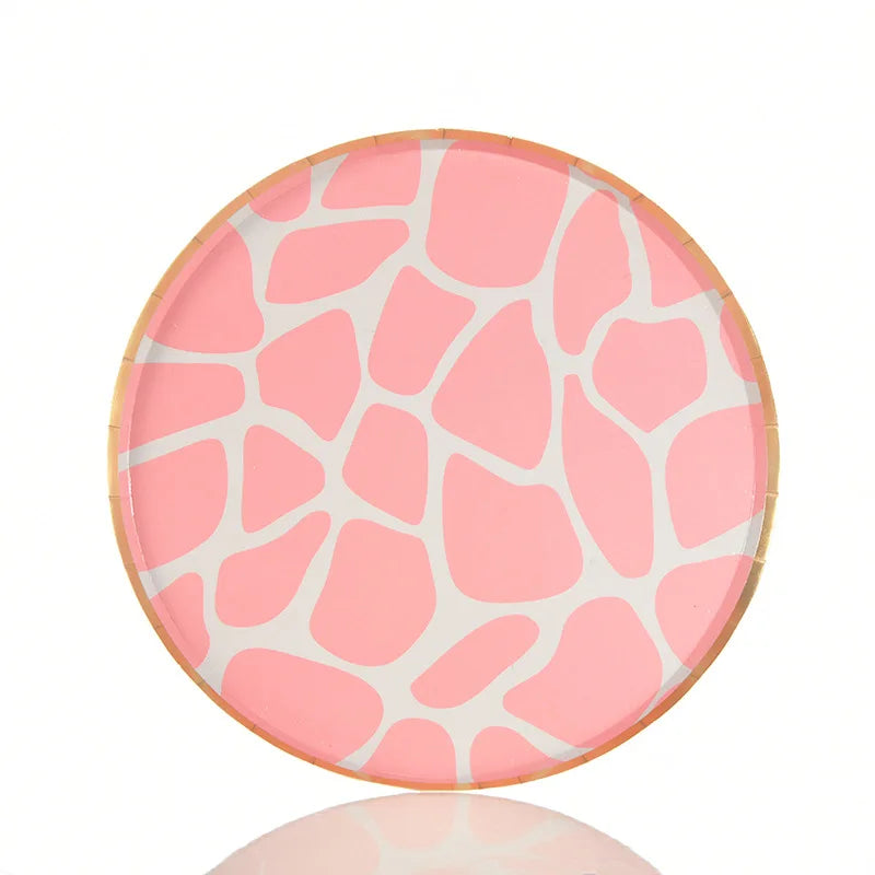 Assiette Jetable Imprimé Girafe Rose stylé