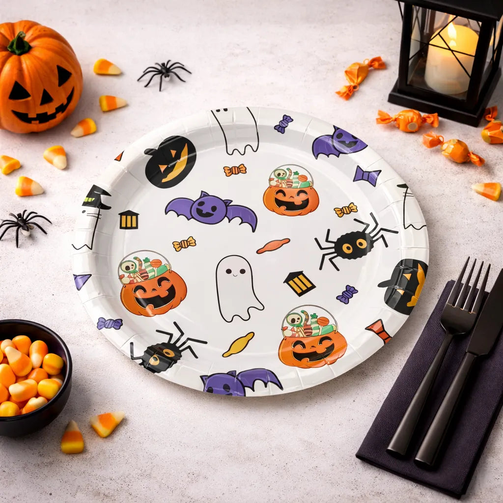 Assiette Jetable à Motifs Halloween Ludiques