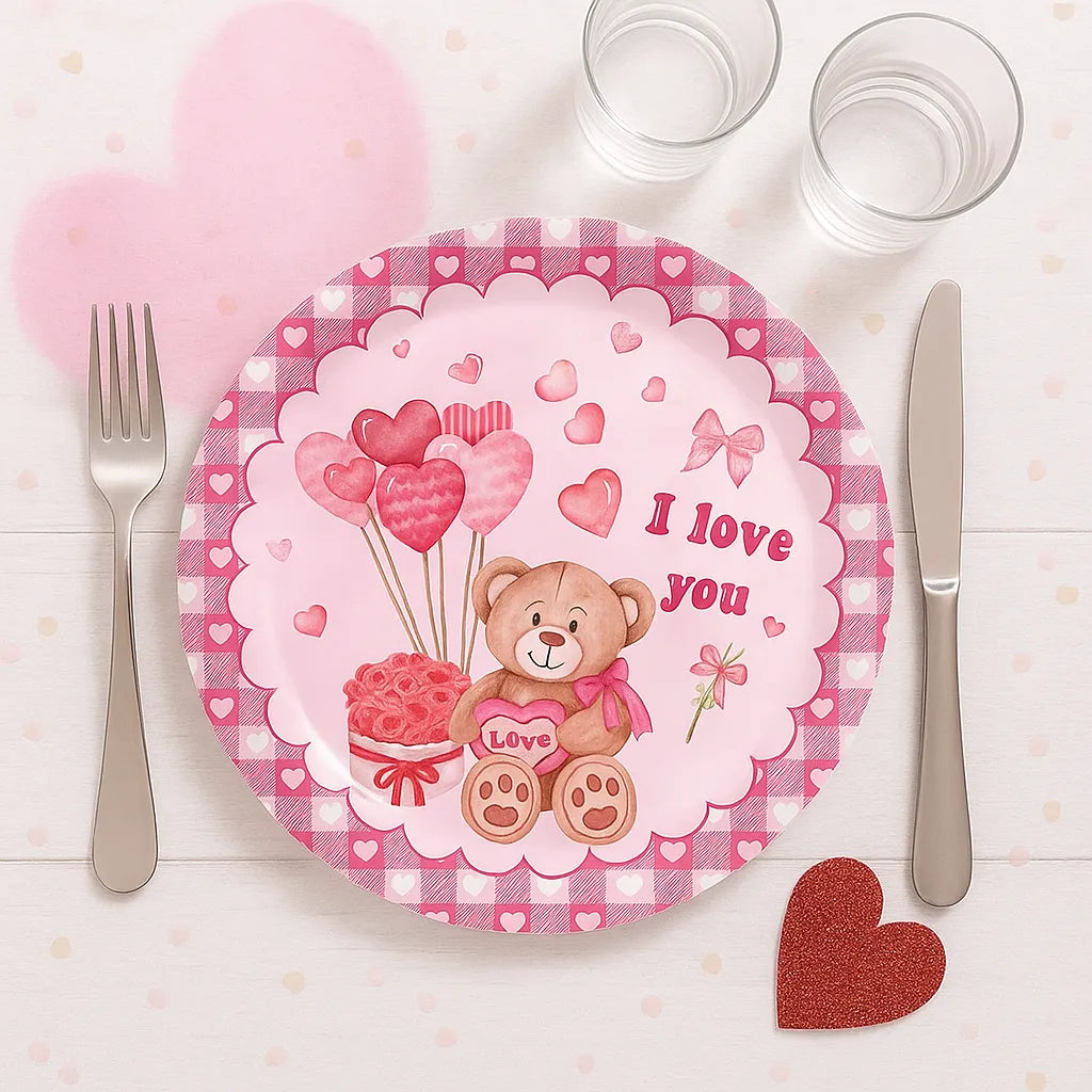 Assiette Rose I Love You Jetable