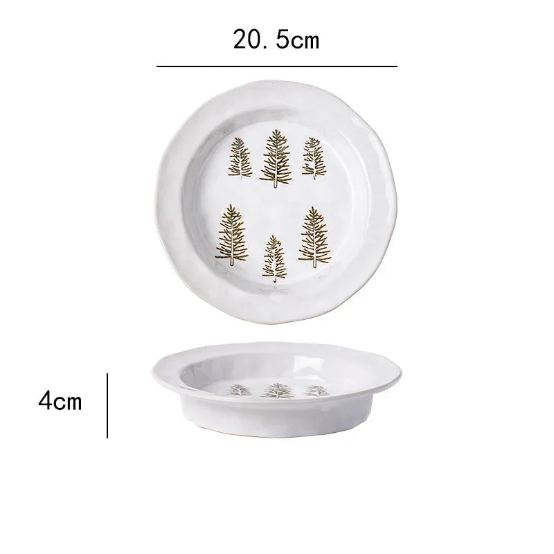 Assiette de Noël Blanche Sapins Design