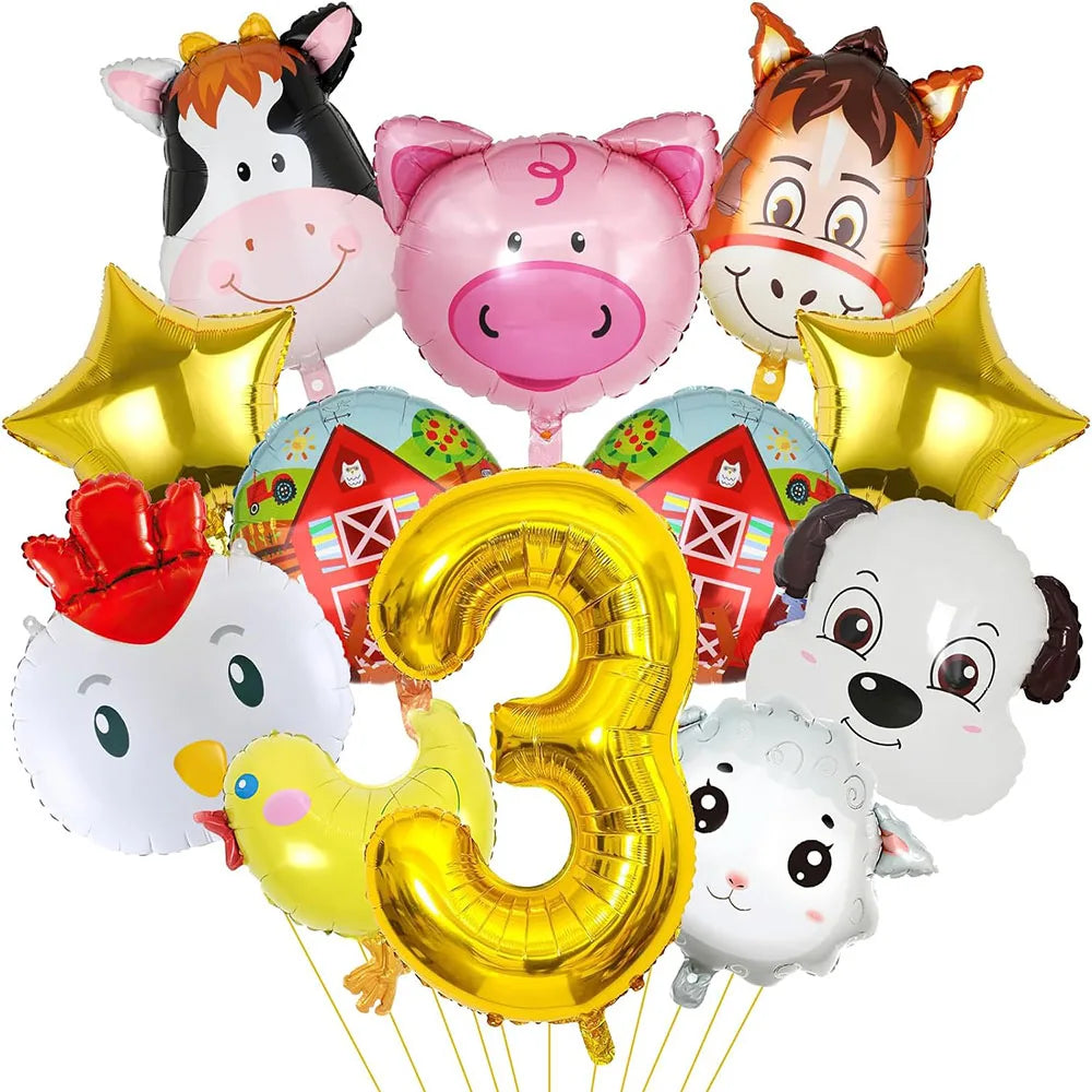 Ballons Chiffre Thème Ferme Kawai