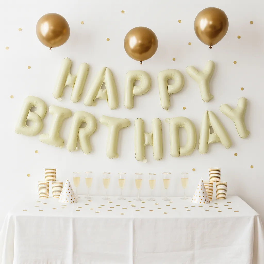 Ballons Happy Birthday Blanc Cassé 1