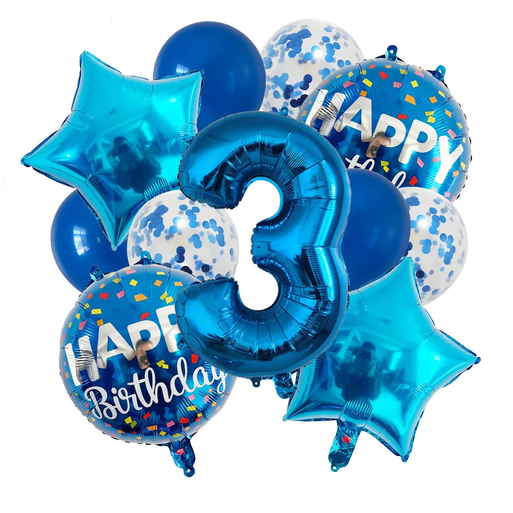 Ballons Happy Birthday Chiffres Bleus Tendance