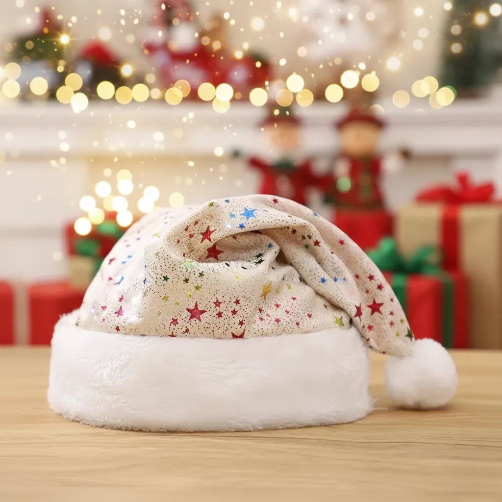 Bonnet de Noël Beige à Etoiles Moderne