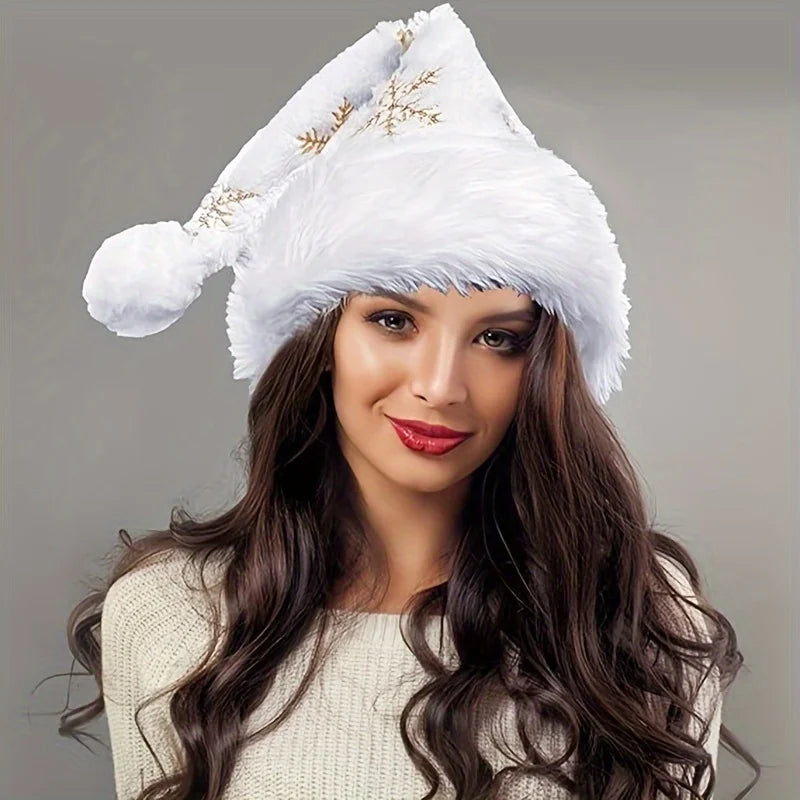 Bonnet de Noël Blanc à Flocons Chic