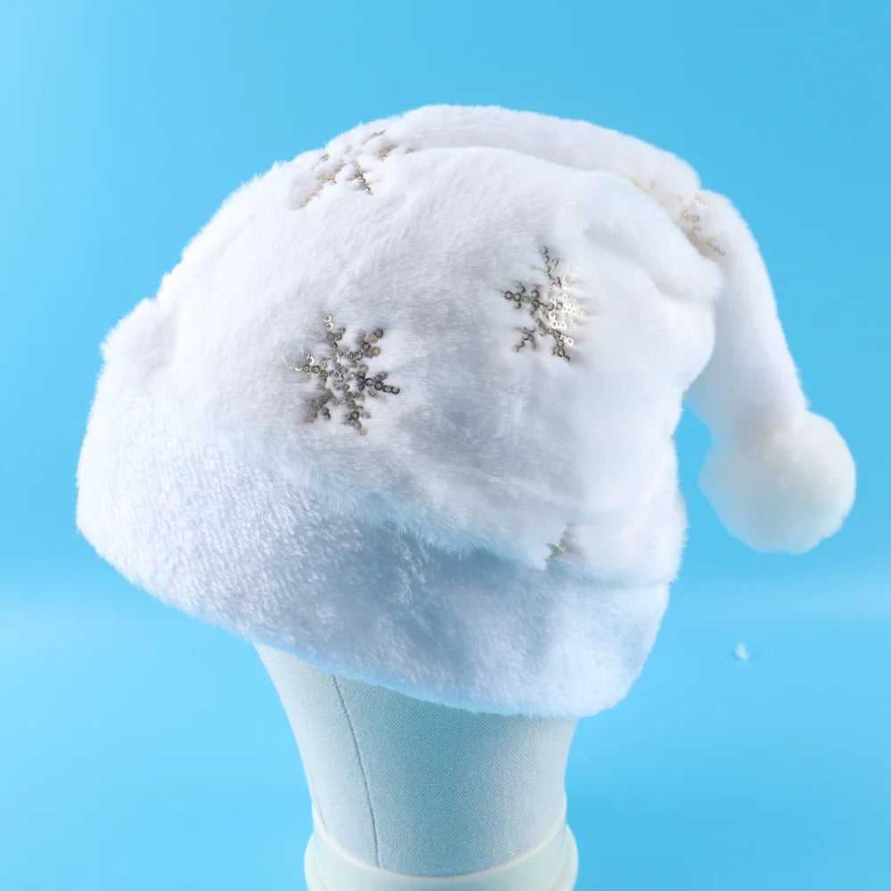Bonnet de Noël Blanc à Flocons Doux