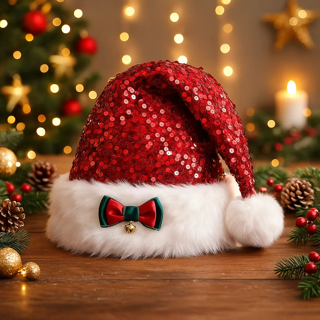Bonnet de Noël Pailleté à Nœud Design