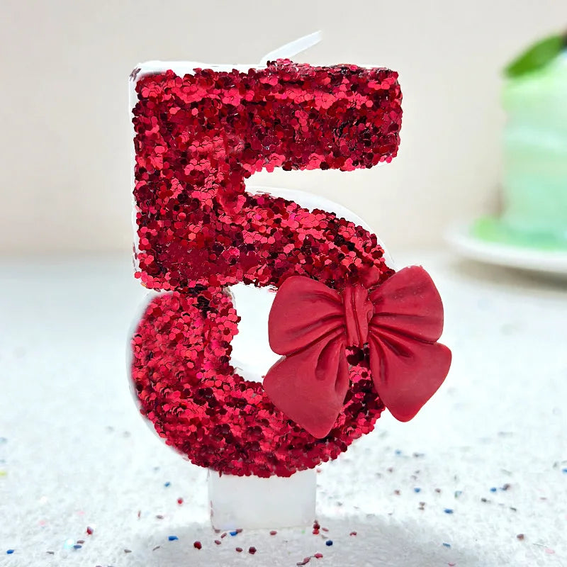 Bougie Anniversaire Chiffre 5 Rouge Vin Motif Nœud