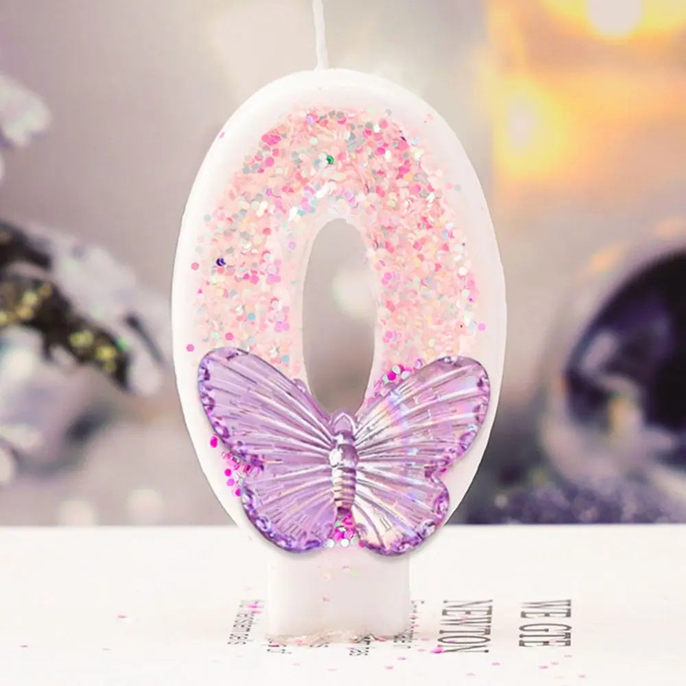 Bougie Anniversaire Chiffre Motif Papillon Violet 0