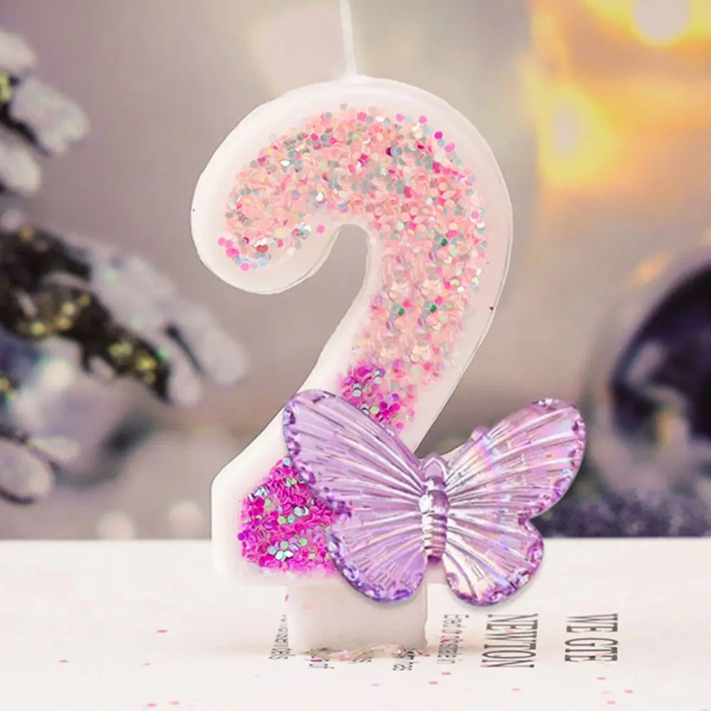 Bougie Anniversaire Chiffre Motif Papillon Violet 2