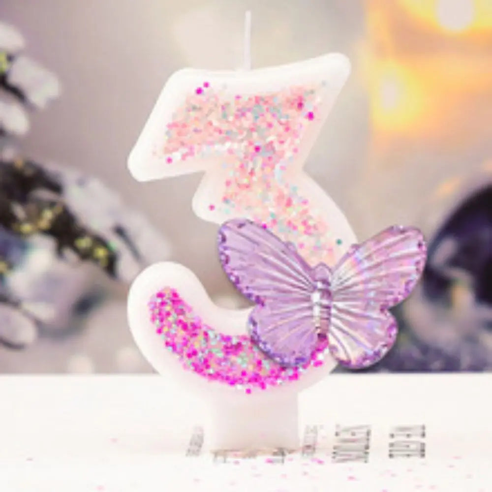 Bougie Anniversaire Chiffre Motif Papillon Violet 3