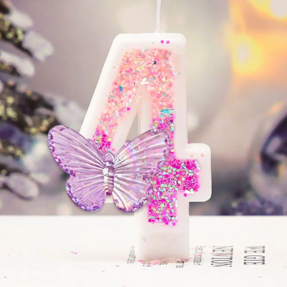 Bougie Anniversaire Chiffre Motif Papillon Violet 4