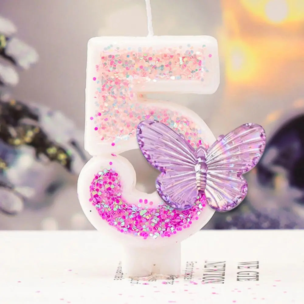 Bougie Anniversaire Chiffre Motif Papillon Violet 5
