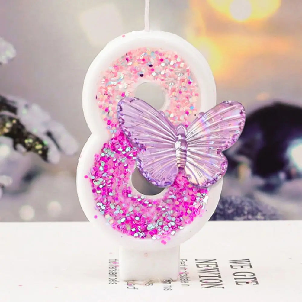 Bougie Anniversaire Chiffre Motif Papillon Violet 8