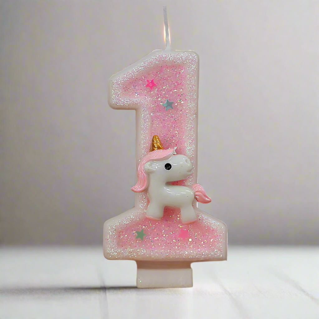 Bougie Anniversaire Licorne Rose Chiffre