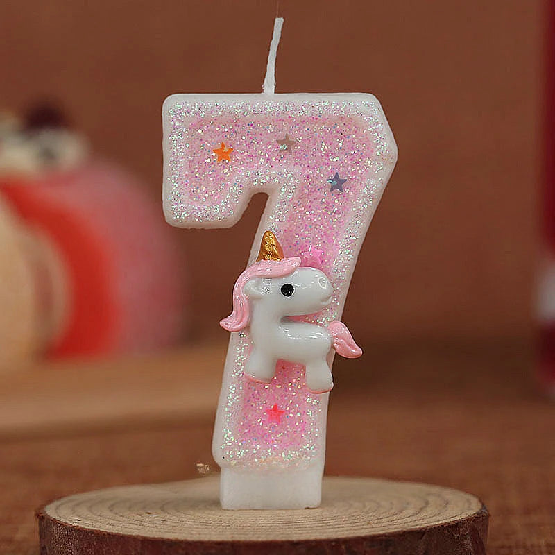 Bougie Anniversaire Licorne Rose Chiffre 7