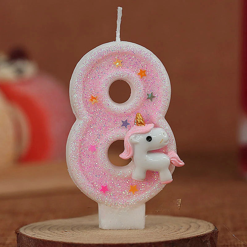 Bougie Anniversaire Licorne Rose Chiffre 8