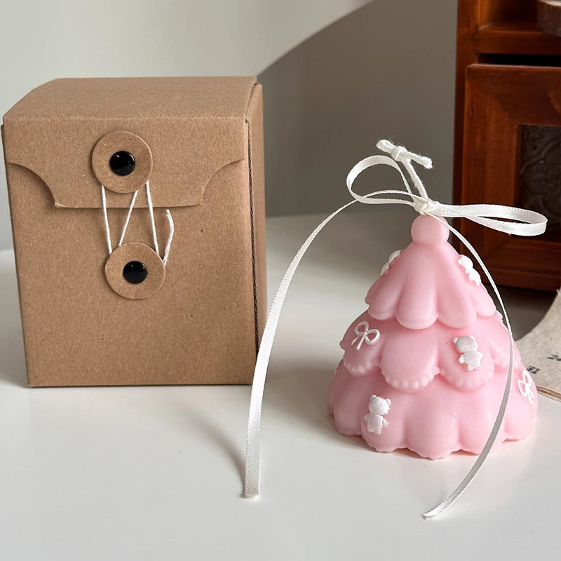 Bougie Décorative Sapin Rose à Nœuds Mignonne