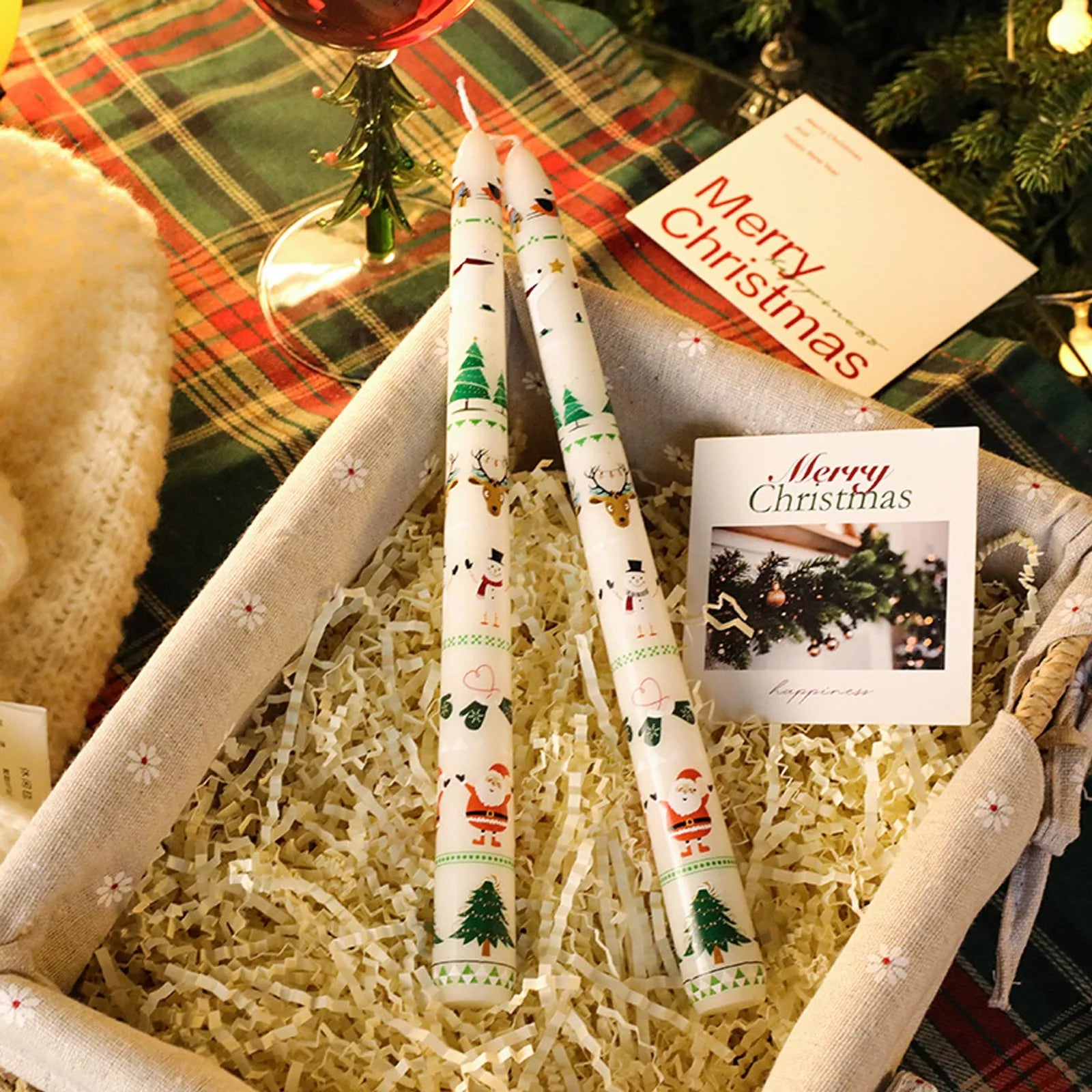 Bougie Longue Blanche à Motifs Noël