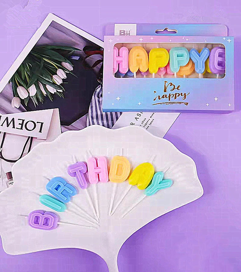 Bougies HAPPY BIRTHDAY Multicolores Lettres