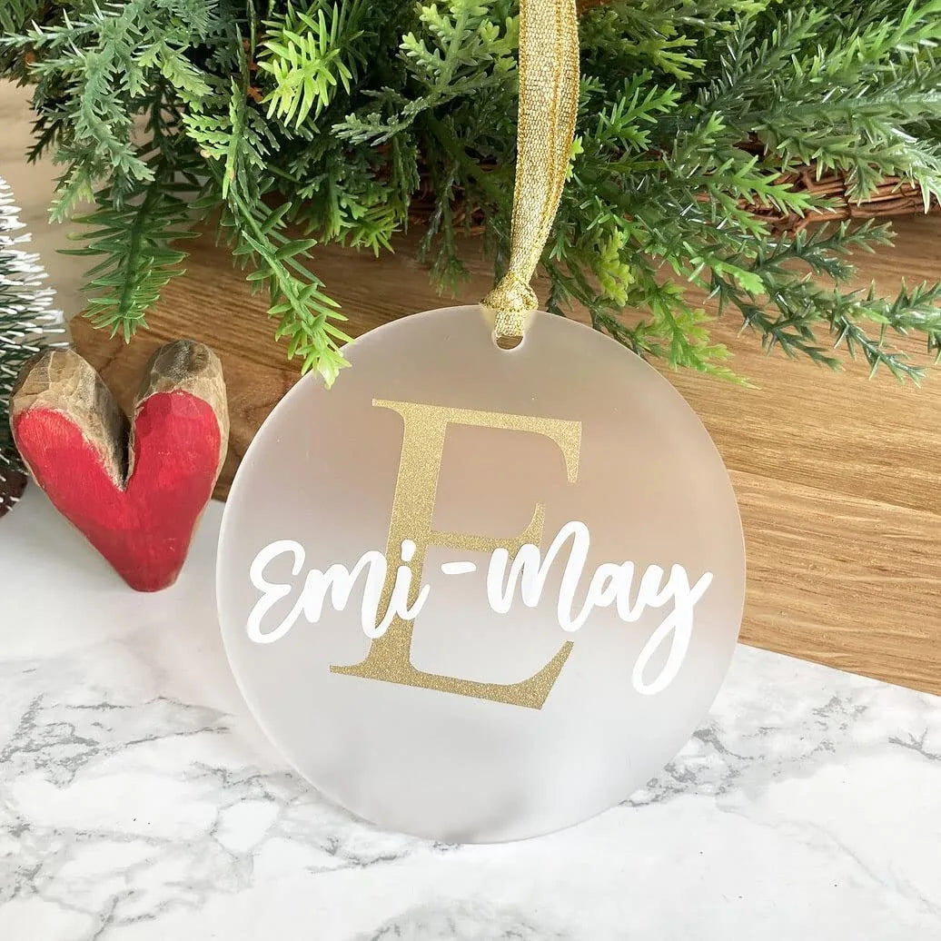 Boule Disque Noël Personnalisée en Acrylique Givré stylé