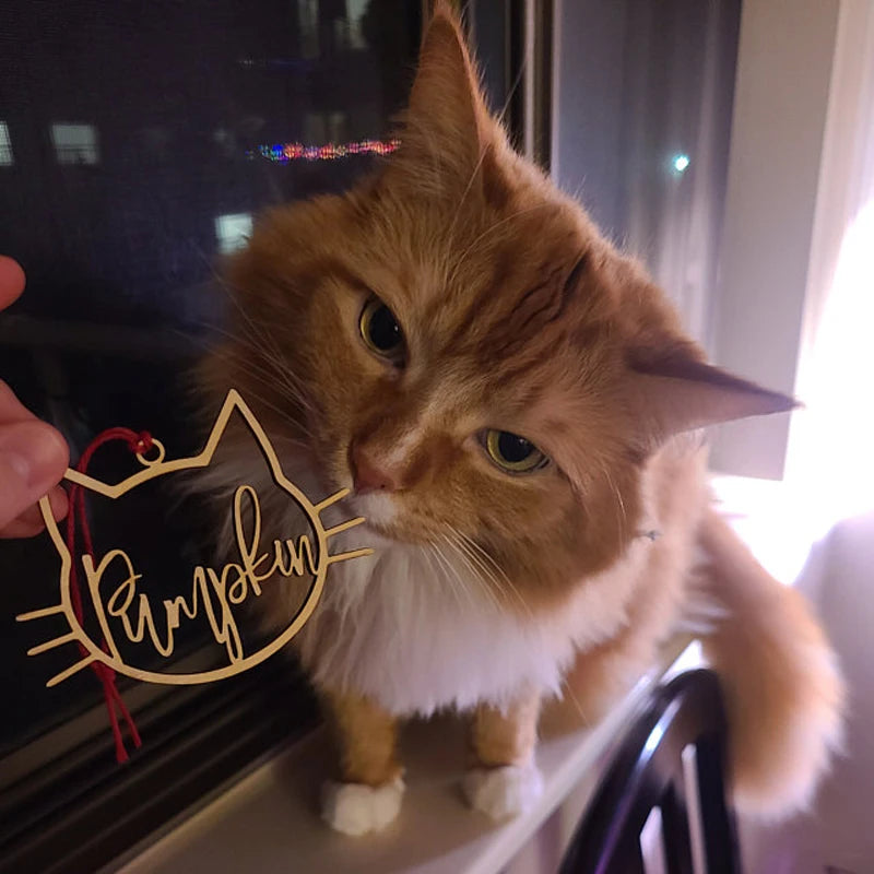 Boule d’Ornement en Bois Chat Personnalisé mignon