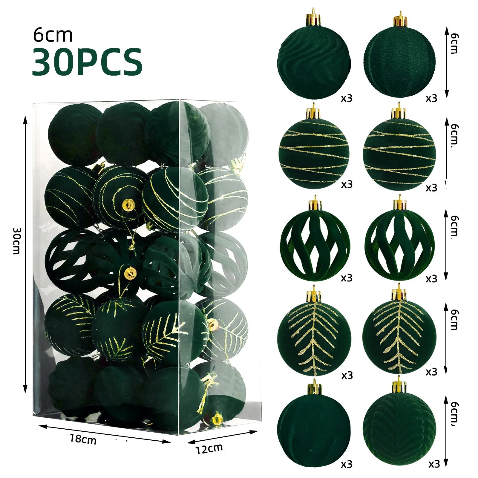 Boules Vertes en Velours Peintes Dorées