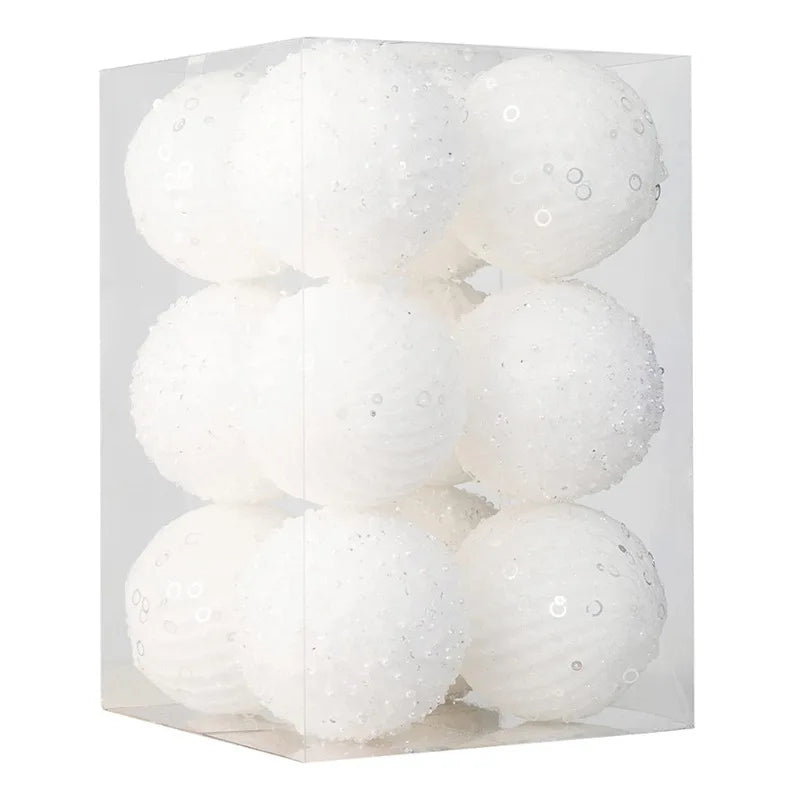 Boules de Noël Blanches Texturées et Pailletées
