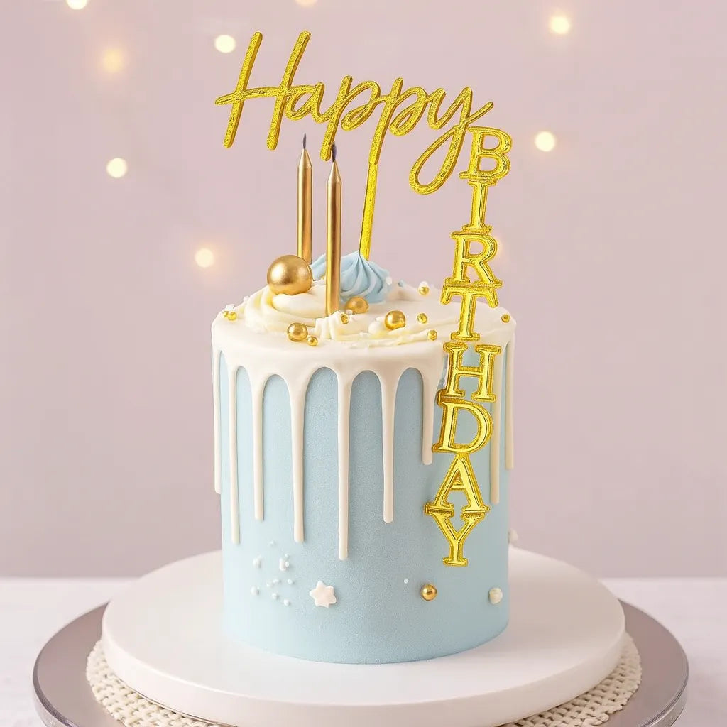 Cake Topper Happy Birthday Perpendiculaire Doré Chic
