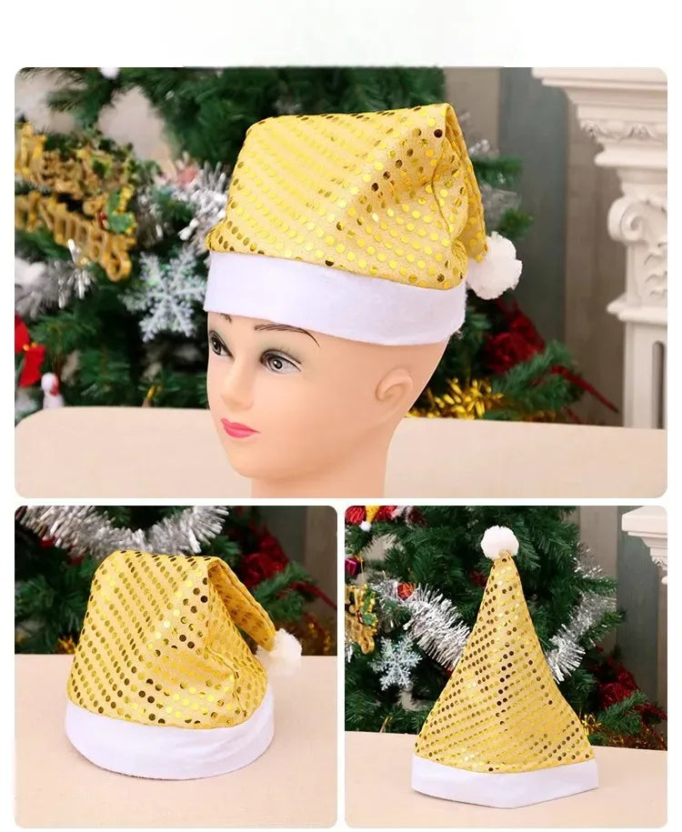 Chapeau de Noël Doré à Paillettes Design Moderne