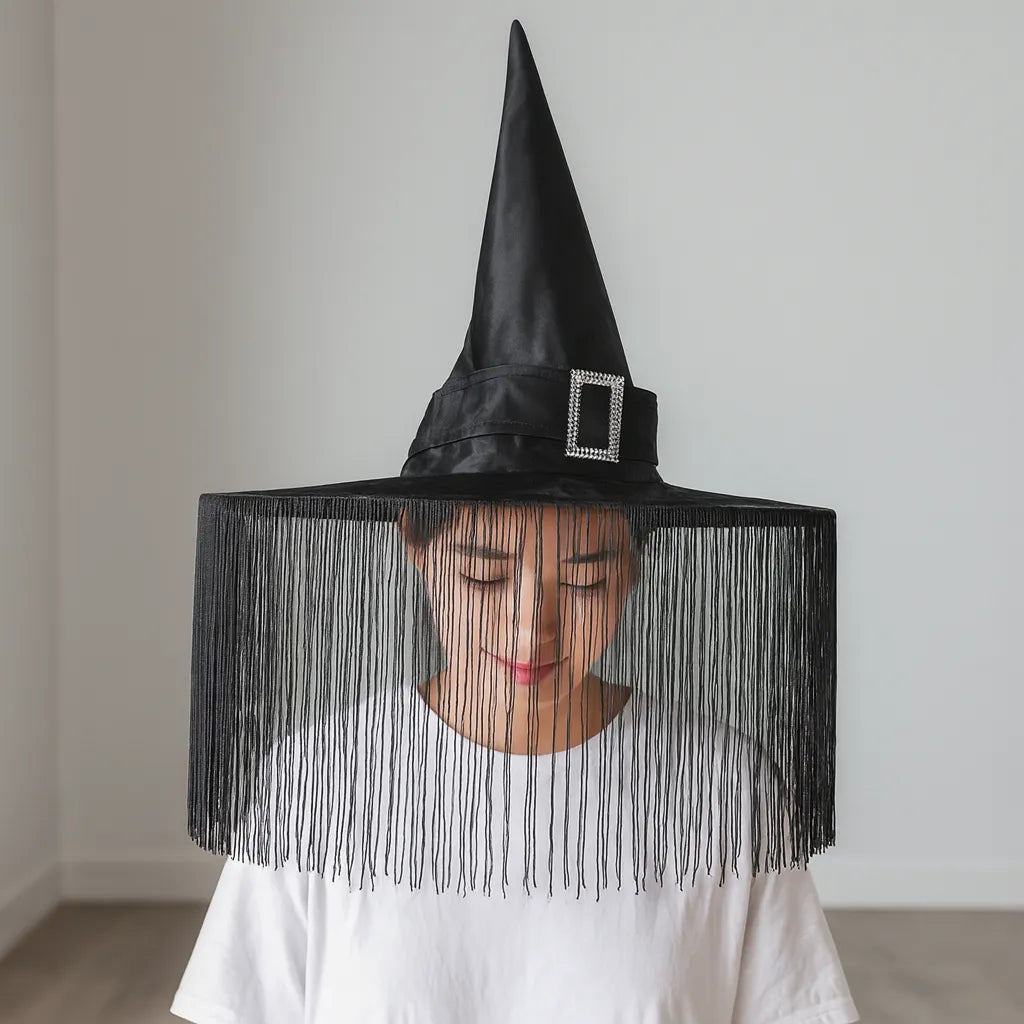 Chapeau de Sorcière Noir à Franges