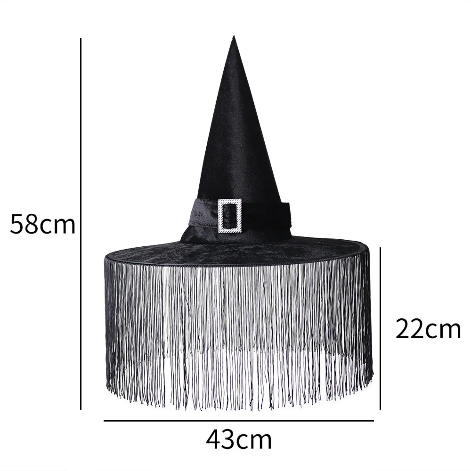 Chapeau de Sorcière Noir à Franges Dimensions