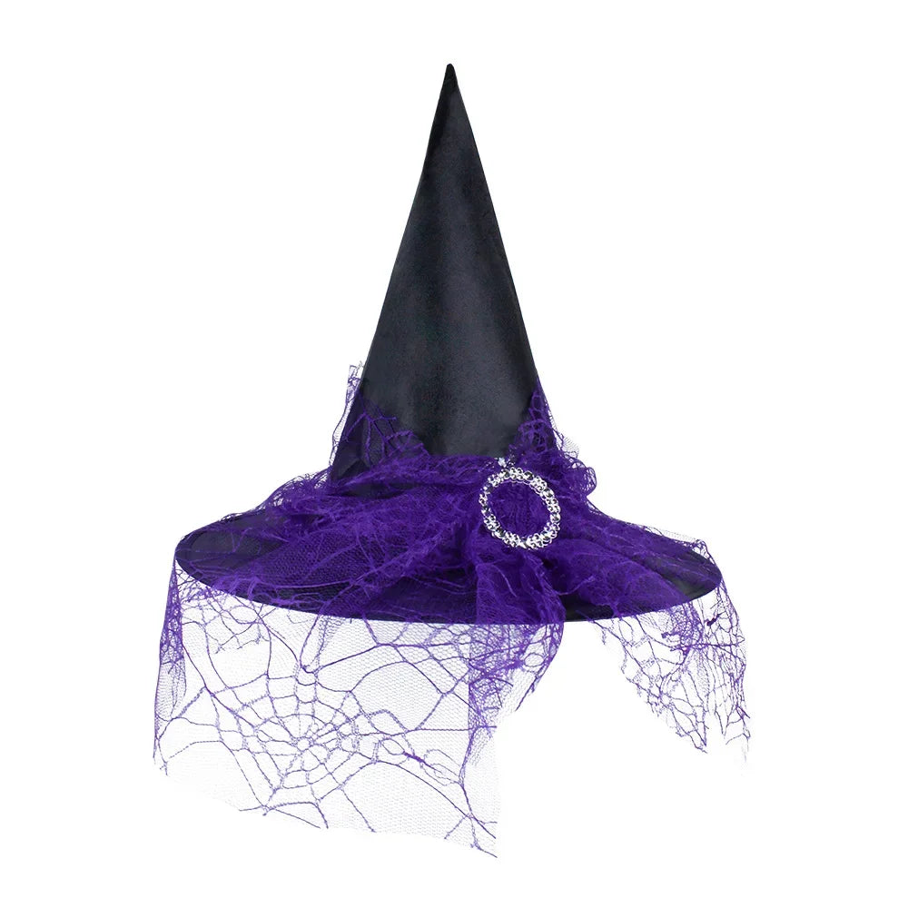 Chapeau de Sorcière à Voile Noir et Violet Unique