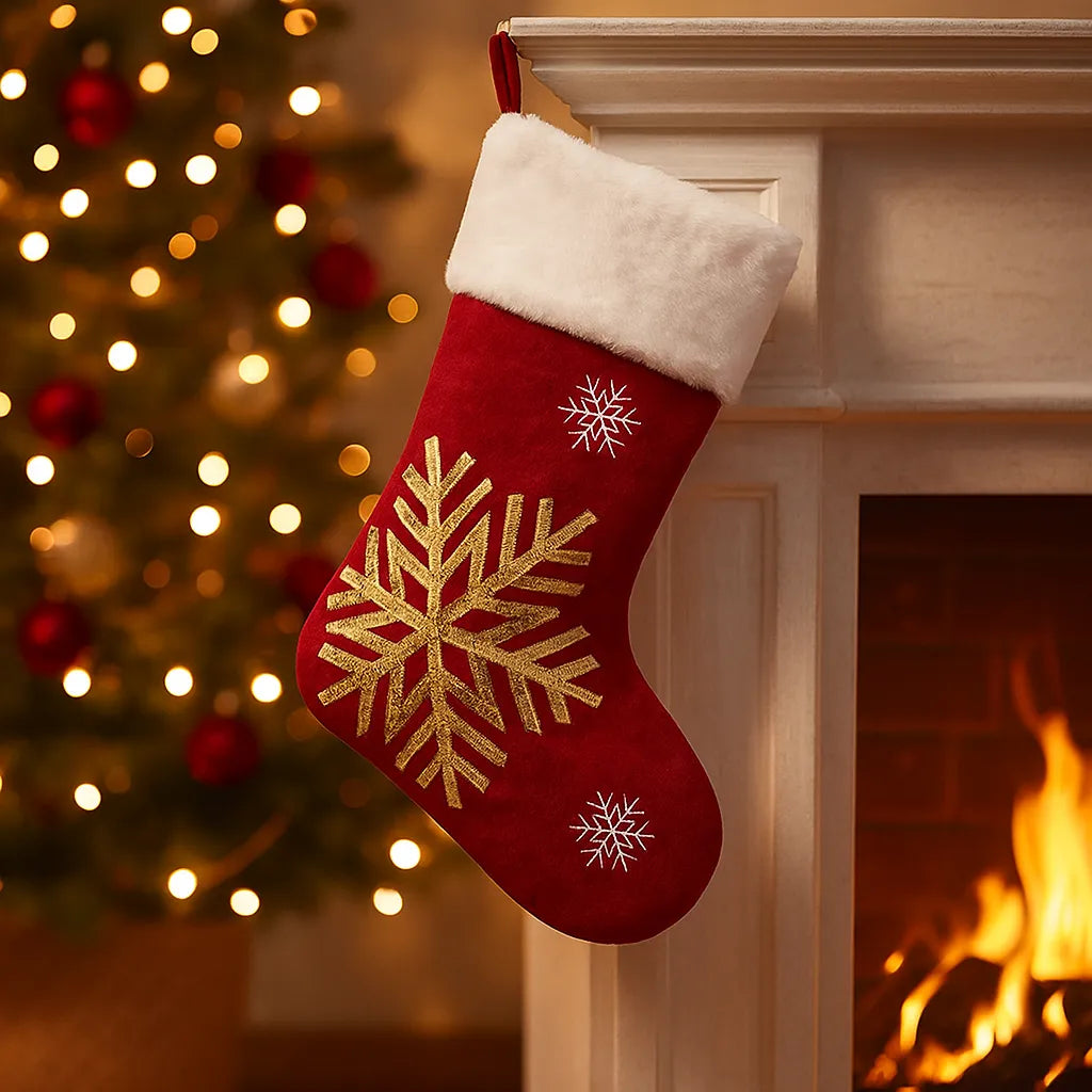 Chaussette Flocon de Noël Doré.