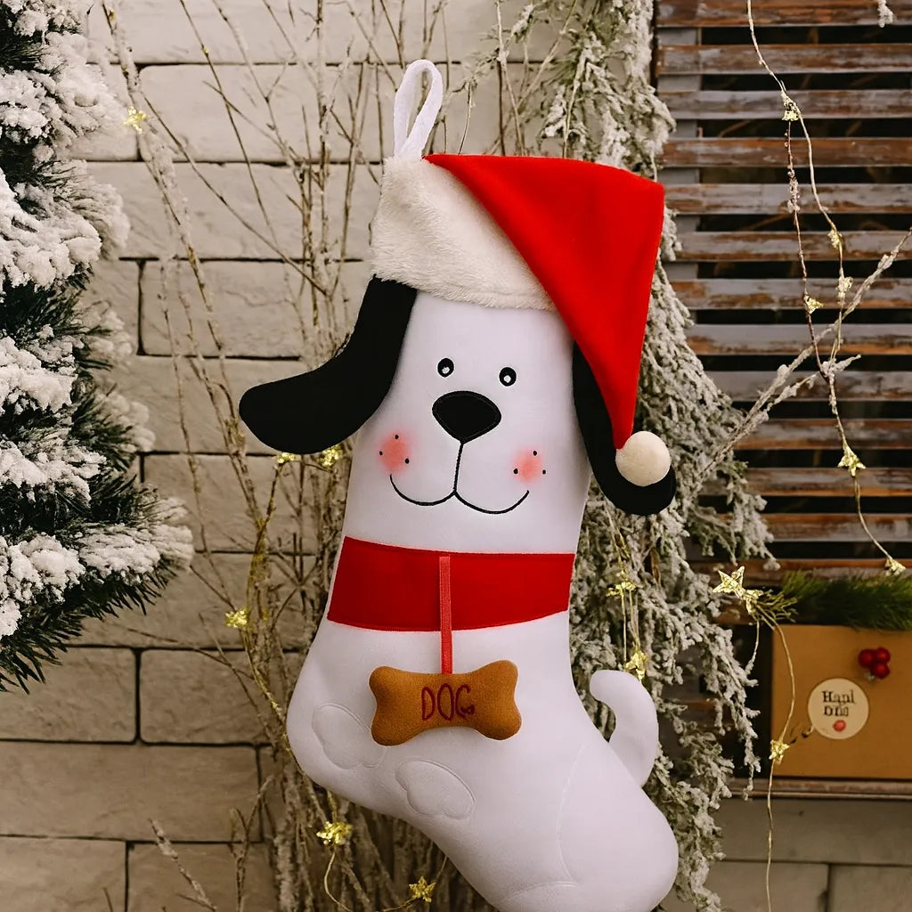 Chaussette Noël Blanche en Forme de Chien Amusante