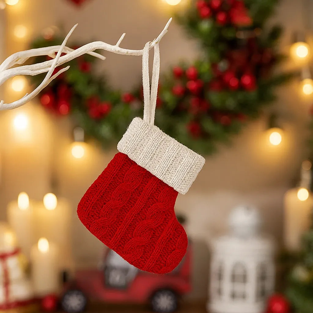 Chaussette Noël Crochet Rouge et Blanc chic