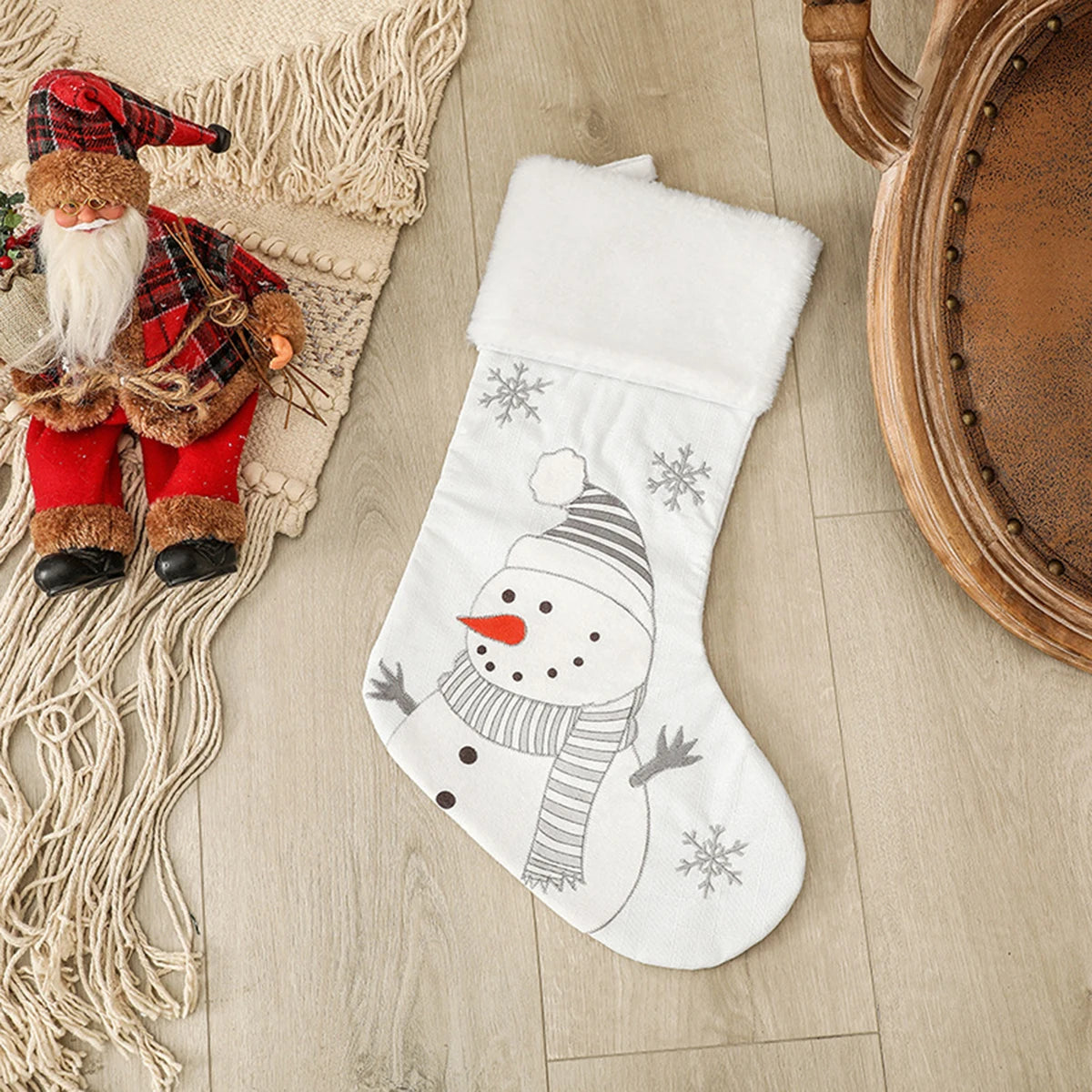 Chaussette de Noël Blanche Bonhomme de Neige
