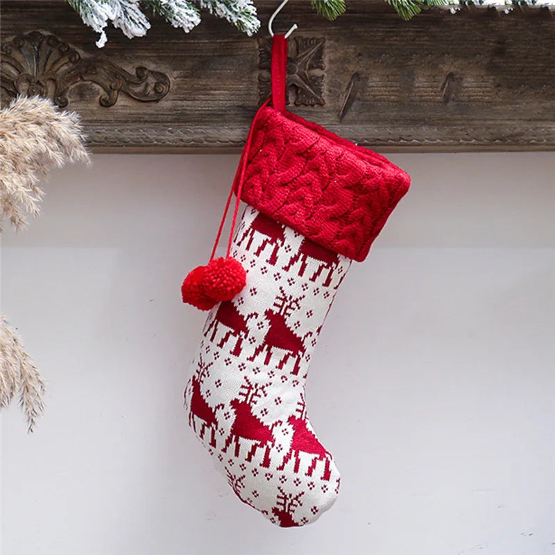 Chaussette de Noël Blanche Rennes à Pompons