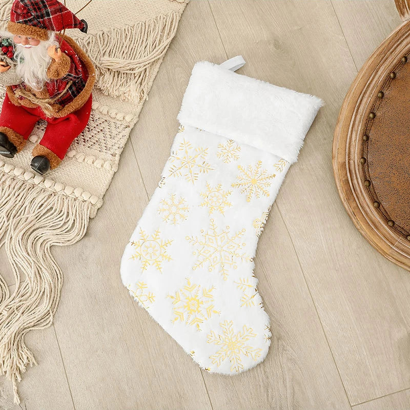 Chaussette de Noël Douce à Flocons Dorés