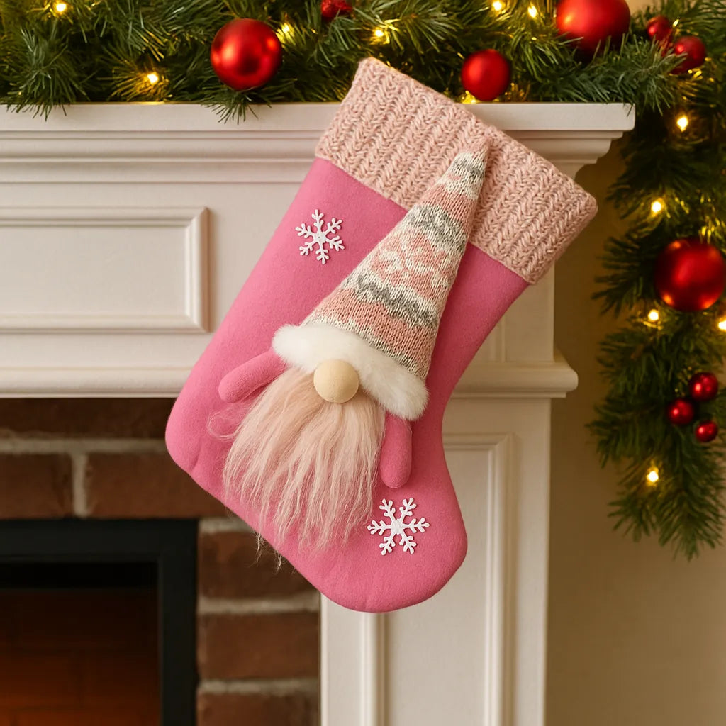 Chaussette de Noël Lutin Rose élégante