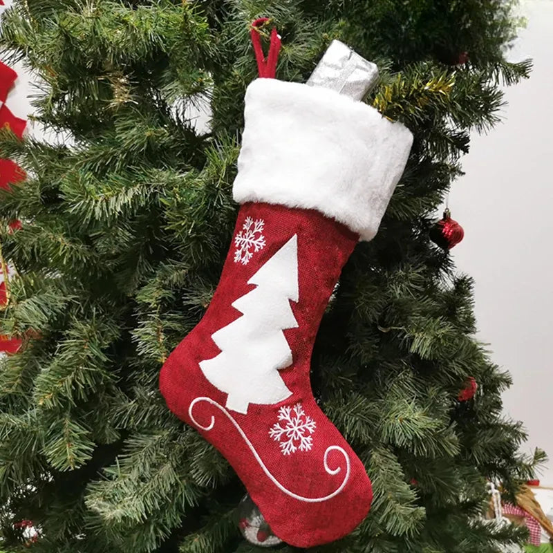 Chaussette de Noël Rouge Douce à Sapin.