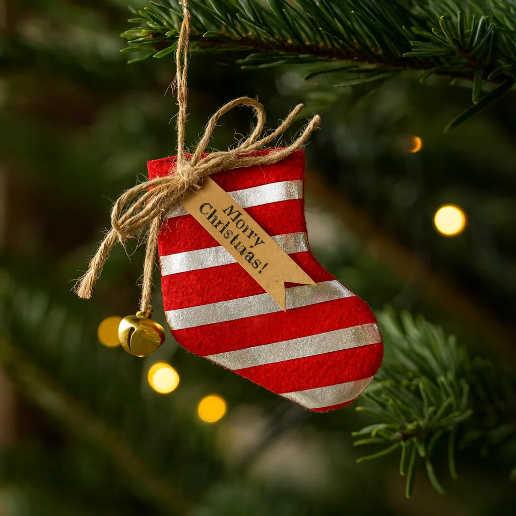 Chaussette de Noël Rouge et Argenté.