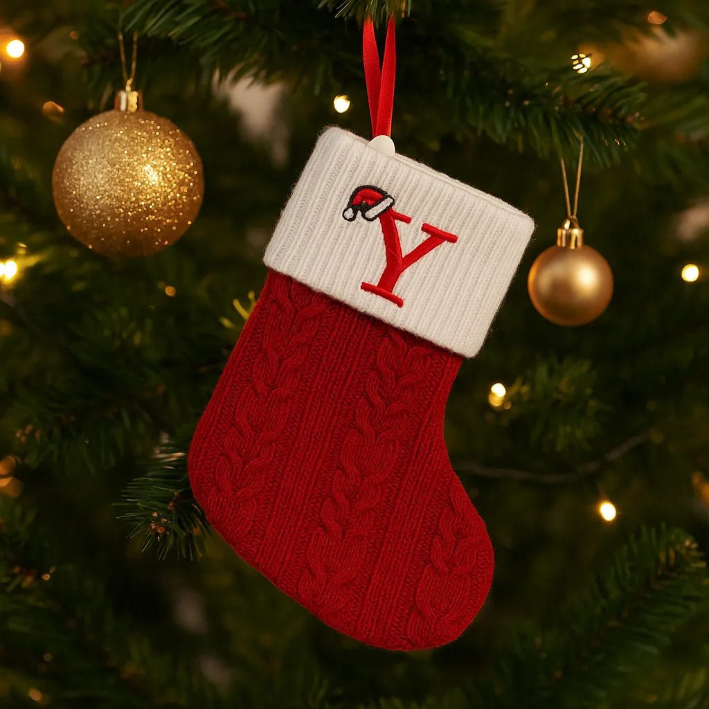 Chaussette de Noël Rouge et Blanc à Lettre Chic