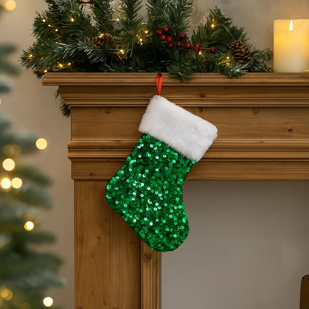 Chaussette de Noël Vert à Sequins